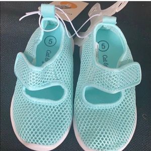 Teal colored baby girls mesh shoes